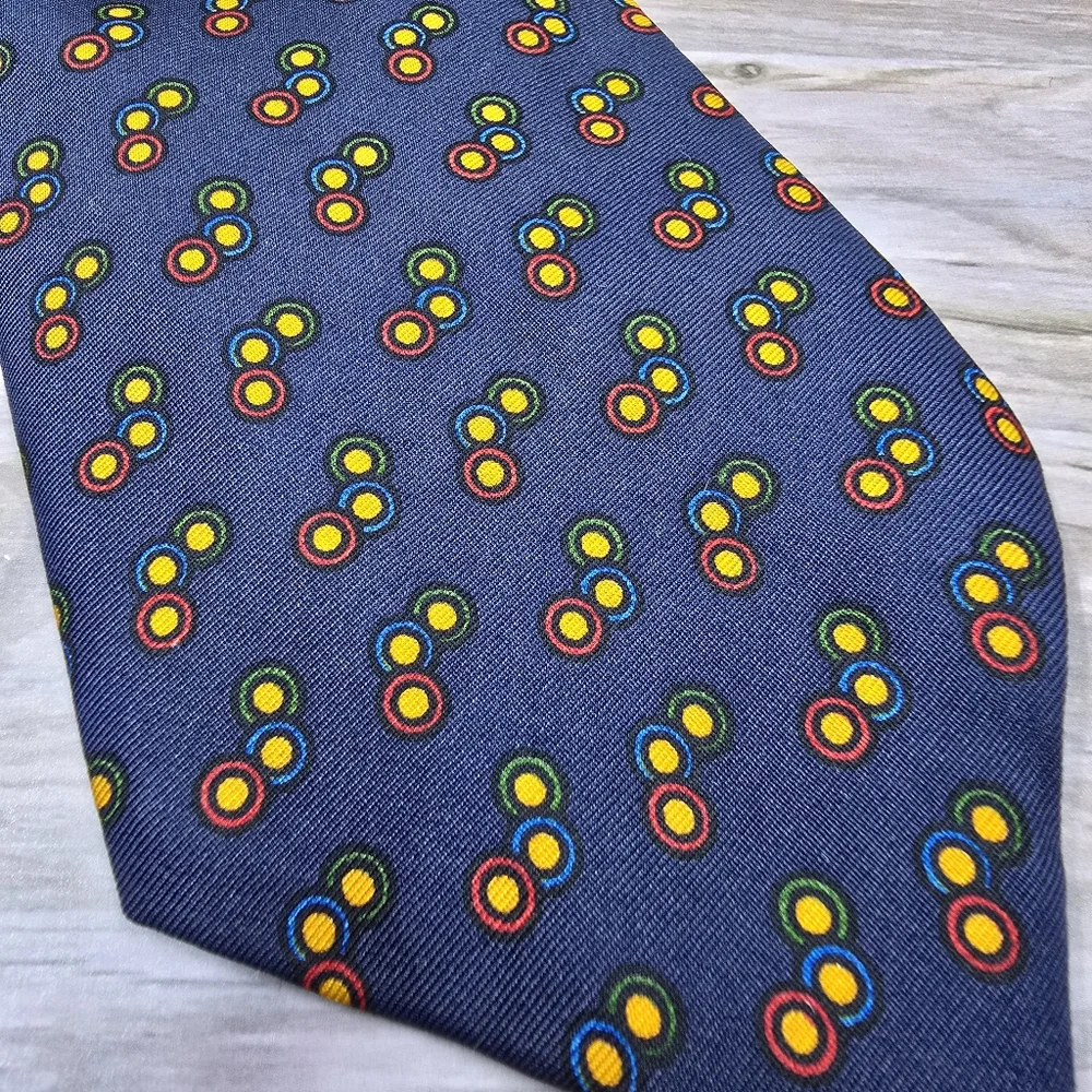 Bowring Arundel &‎ Co navy blue 100% silk yellow gold polka dot tie 56